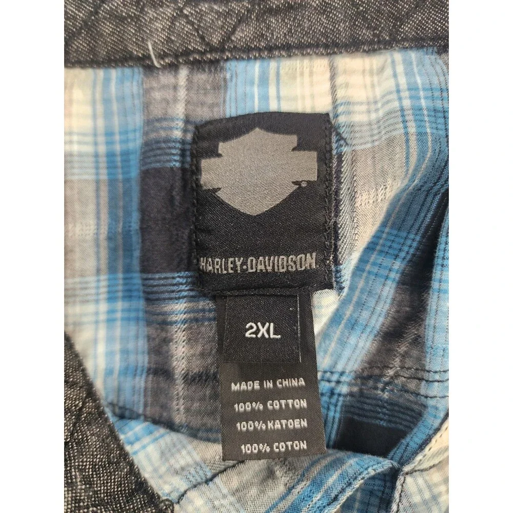 HARLEY-DAVIDSON MEN'S 2XL SNAP UP PLAID SHORT SLEEVE SHIRT BLUE/BLACK